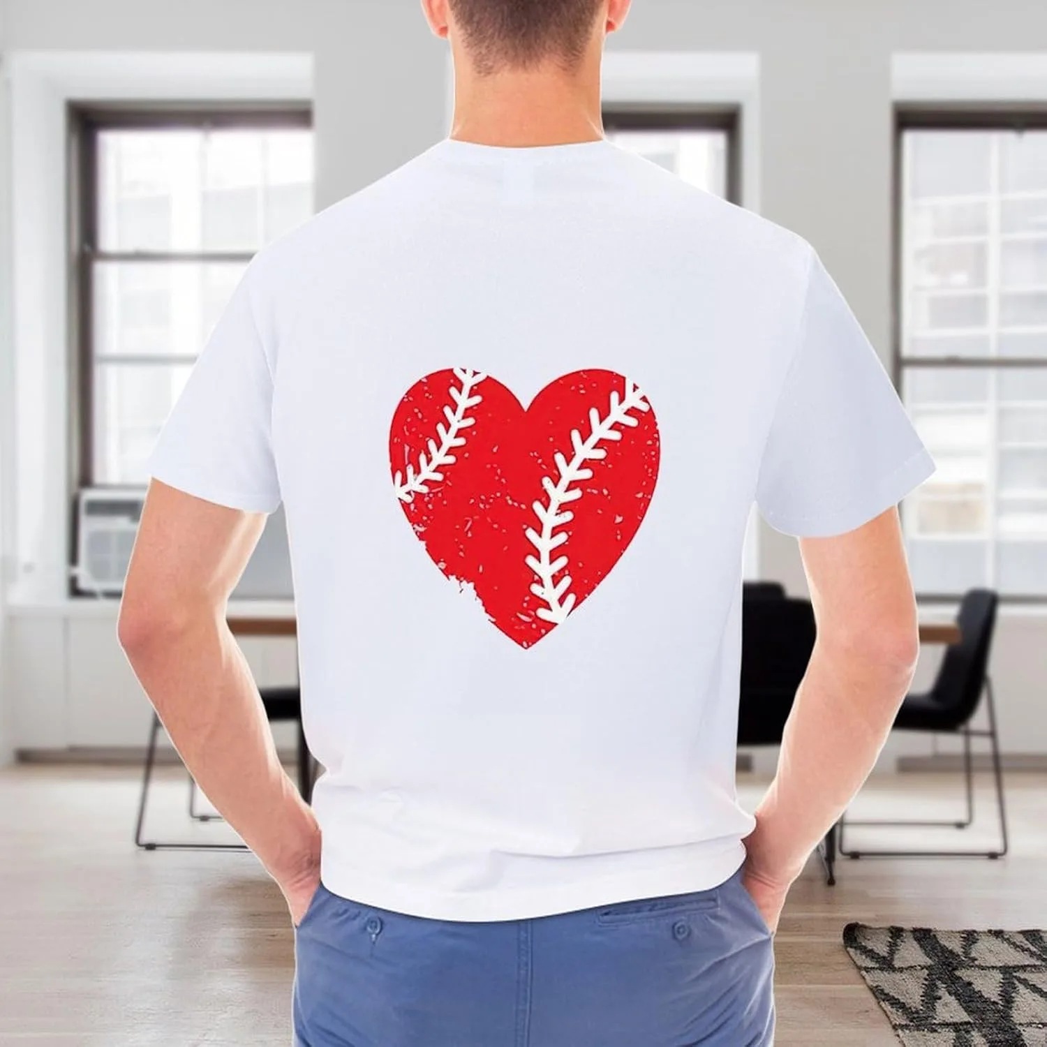 Футболка Funny Valentine's Baseball Love Heart, винтажная, мягкая, дышащая, классическая, простая Generic, белый — фото 2