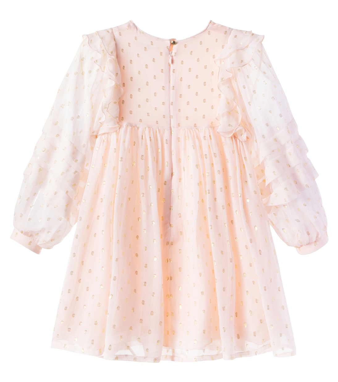 Платье из смесового шелка с оборками в горошек Chloé Kids, Petal Pink — фото 4