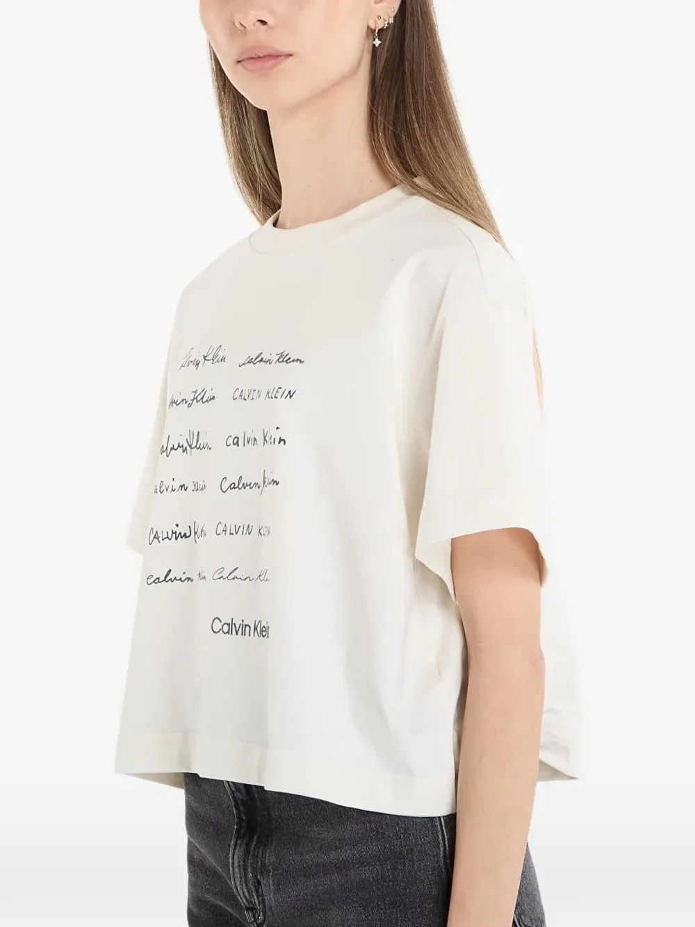Укороченный топ с логотипом Calvin Klein, нейтральный — фото 3