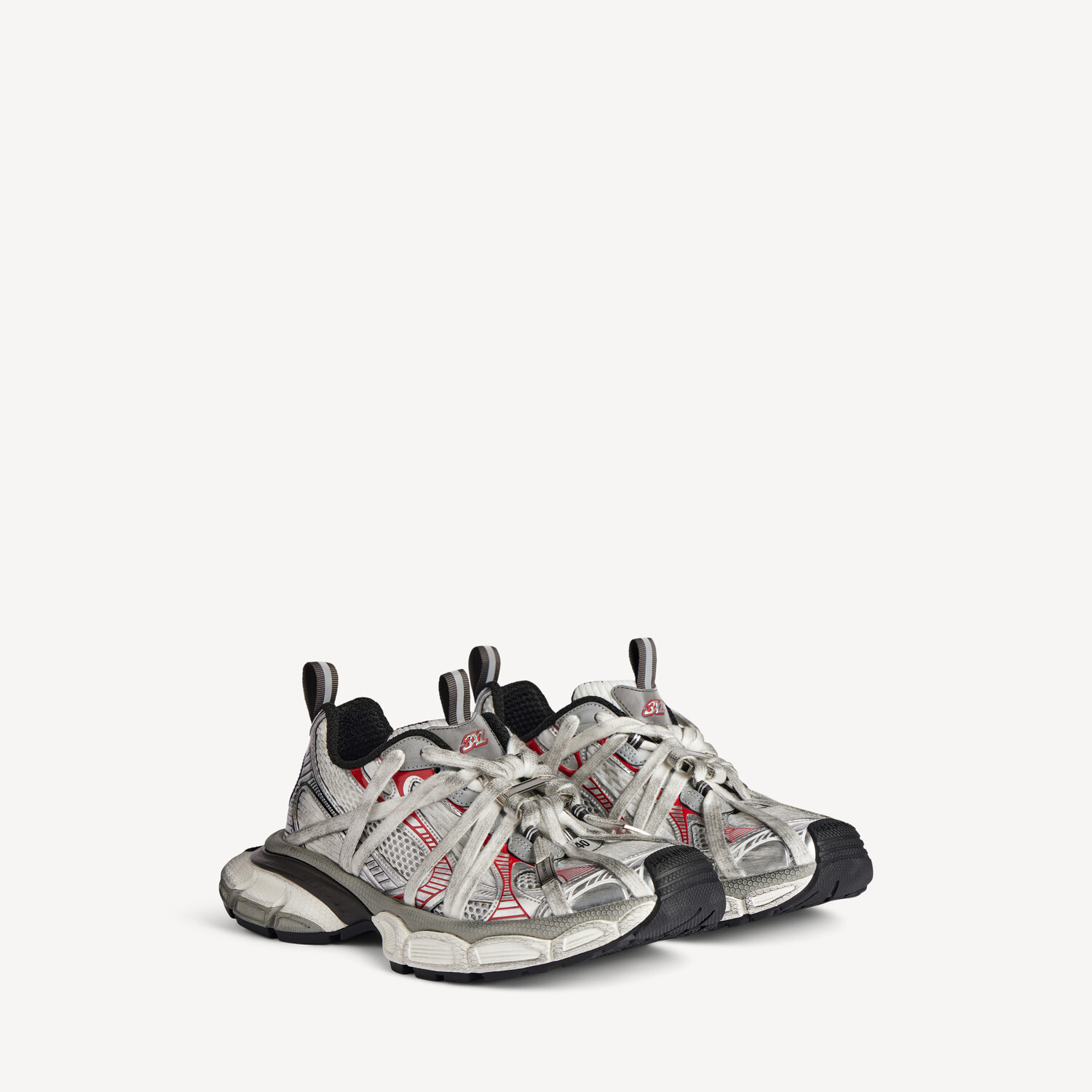 Мужские кроссовки 3xl extreme laces b в сером, серебристом, красном и черном цветах BALENCIAGA, серебристый/серый/черный/красный — фото 2