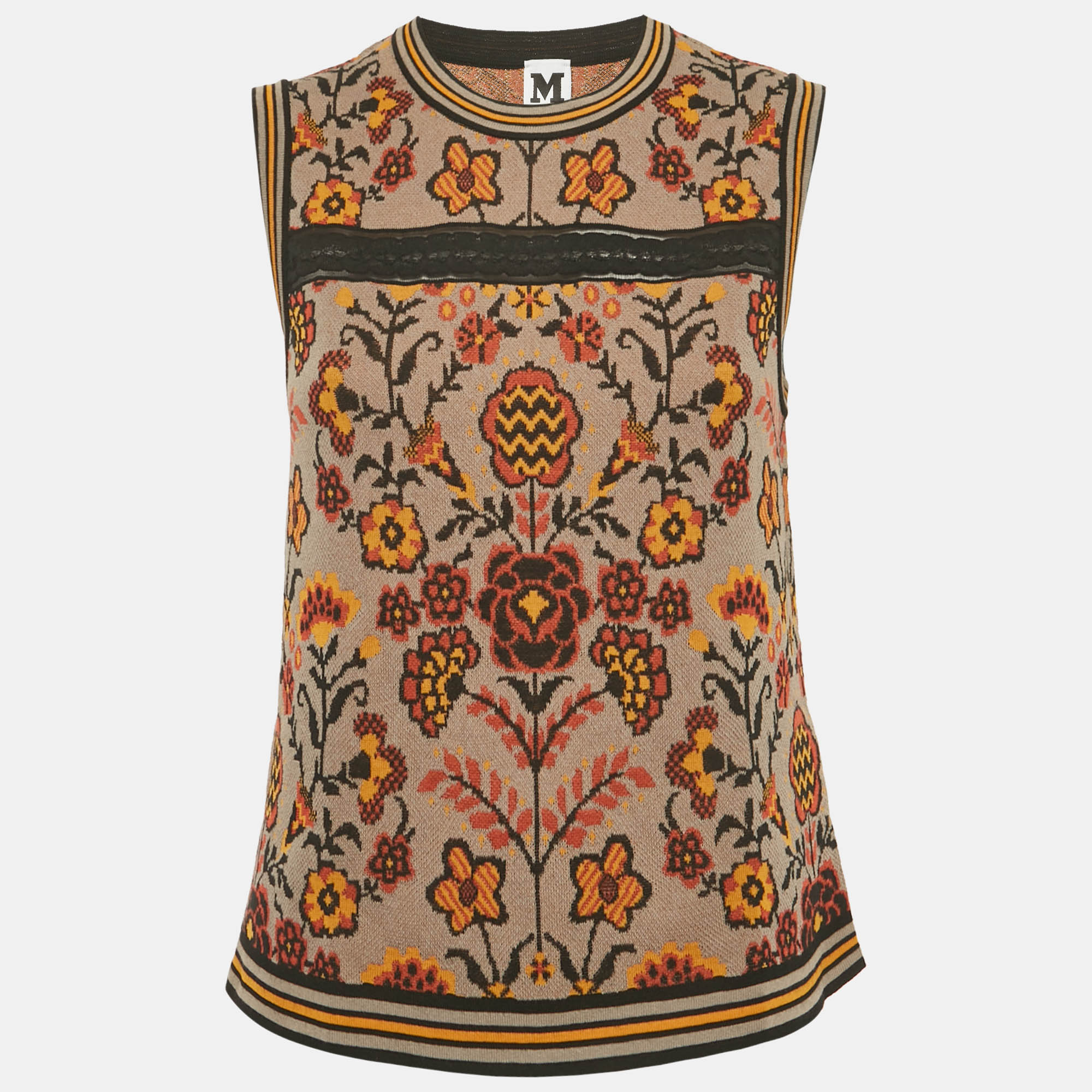 

M Missoni Вязаный топ без рукавов Missoni коричневого цвета с цветочным узором