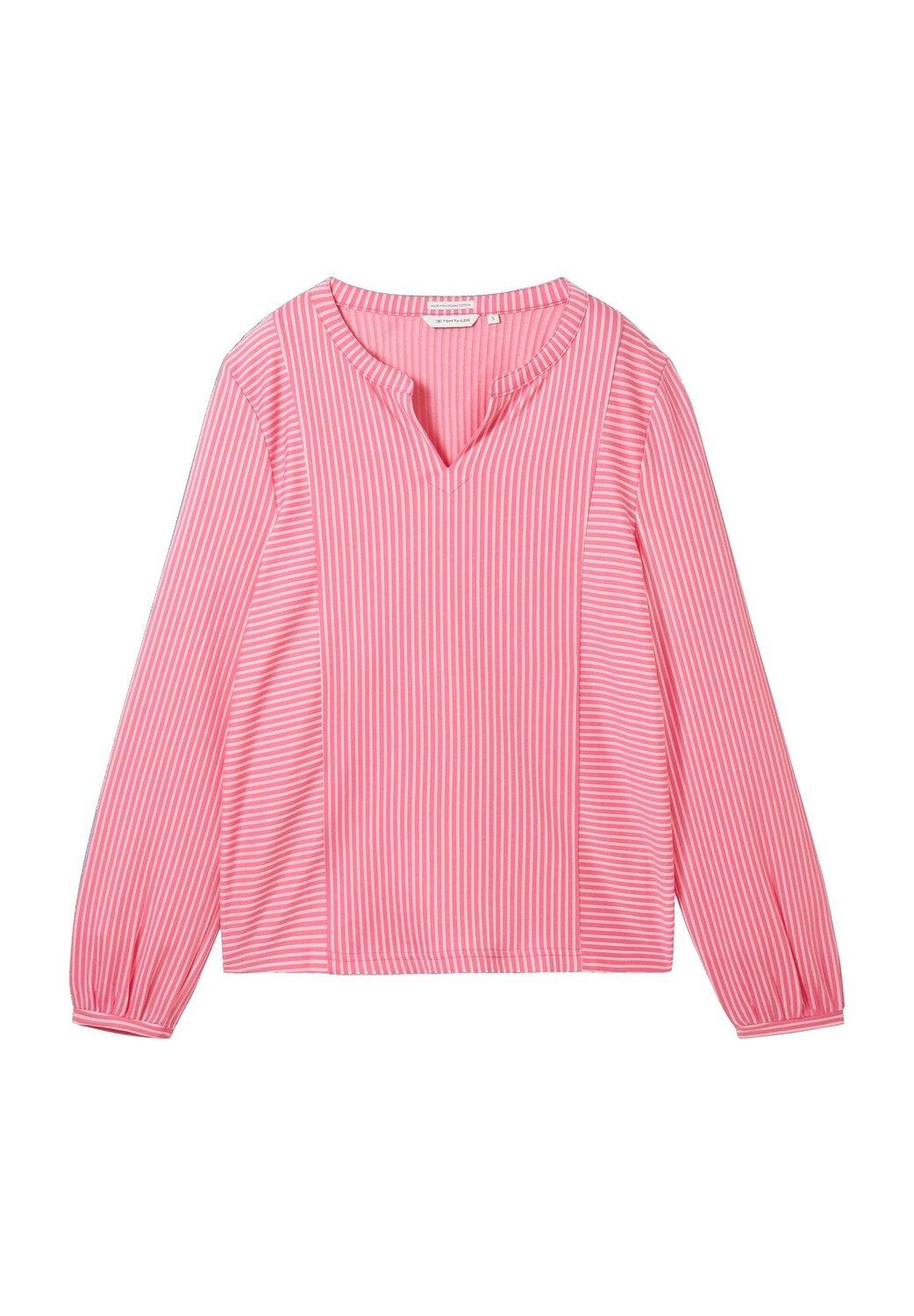 

Женская полосатая рубашка с длинными рукавами и разрезом на шее TOM TAILOR, цвет Pink Thin