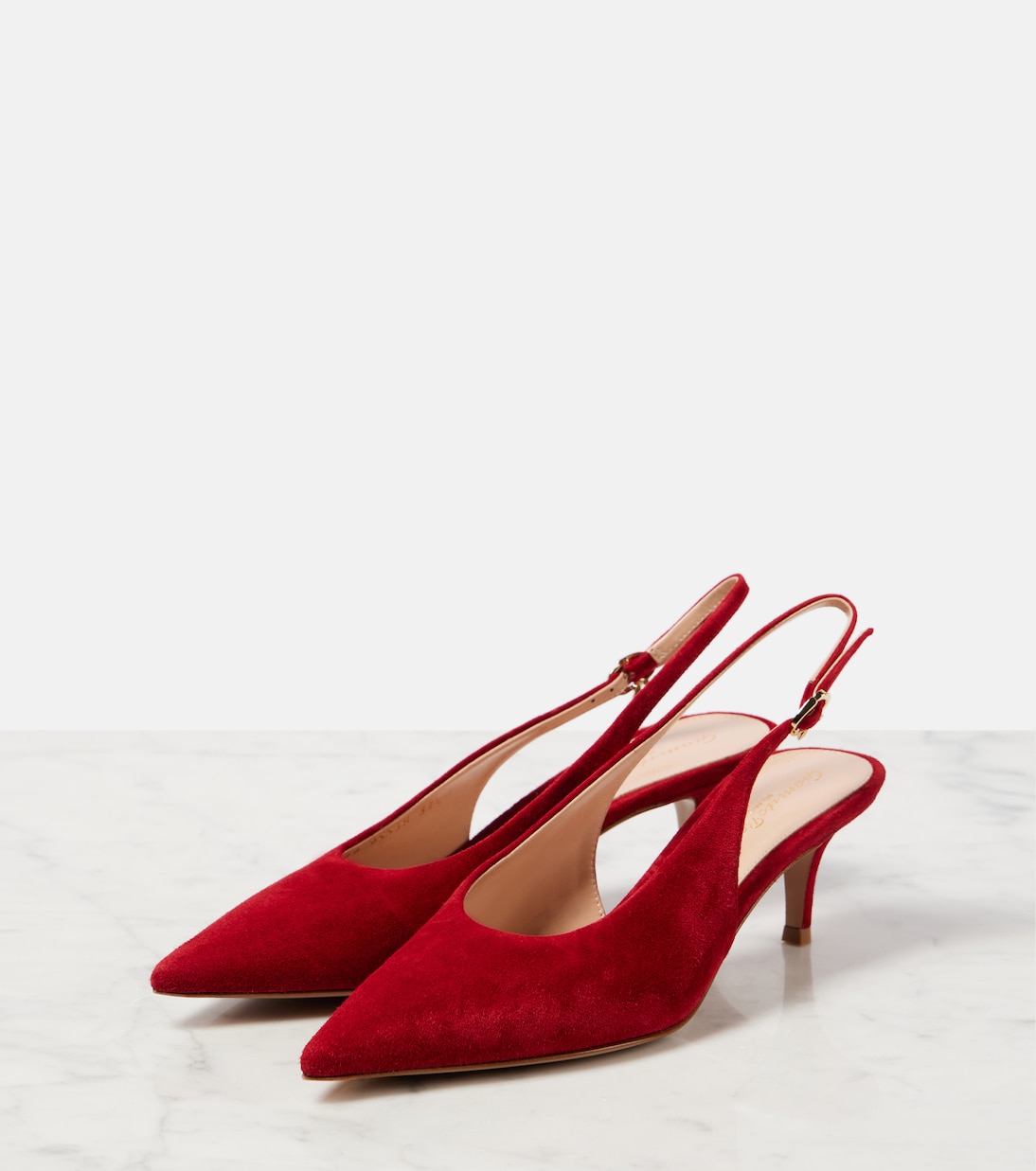 Замшевые туфли-лодочки Robbie с открытой пяткой Gianvito Rossi, Rouge — фото 4