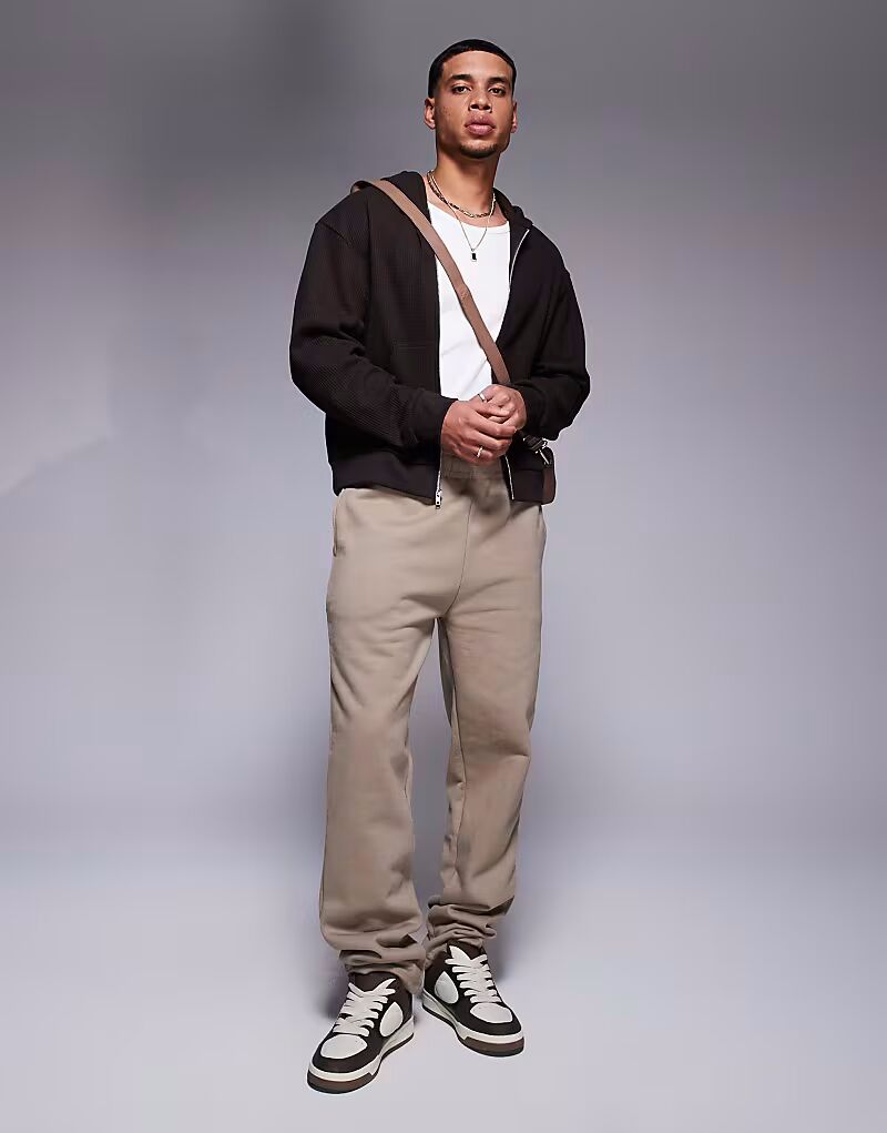 

Спортивные брюки прямого кроя ASOS DESIGN премиум-класса плотностью 400 г/м² светло-коричневого цвета