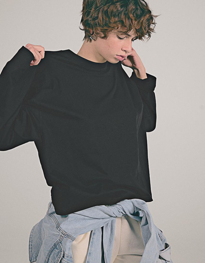 

Футболка из хлопка с длинным рукавом Bershka, черный