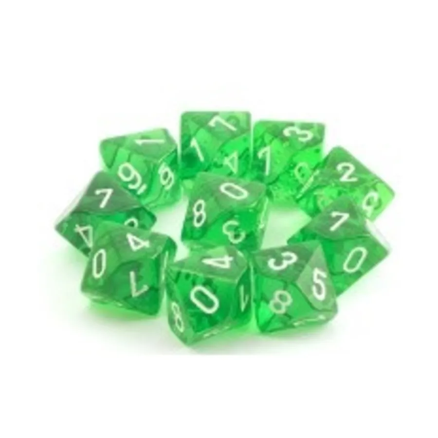 

Комплект d10 Зеленый с белым (10), Dice - Transparent (Koplow)
