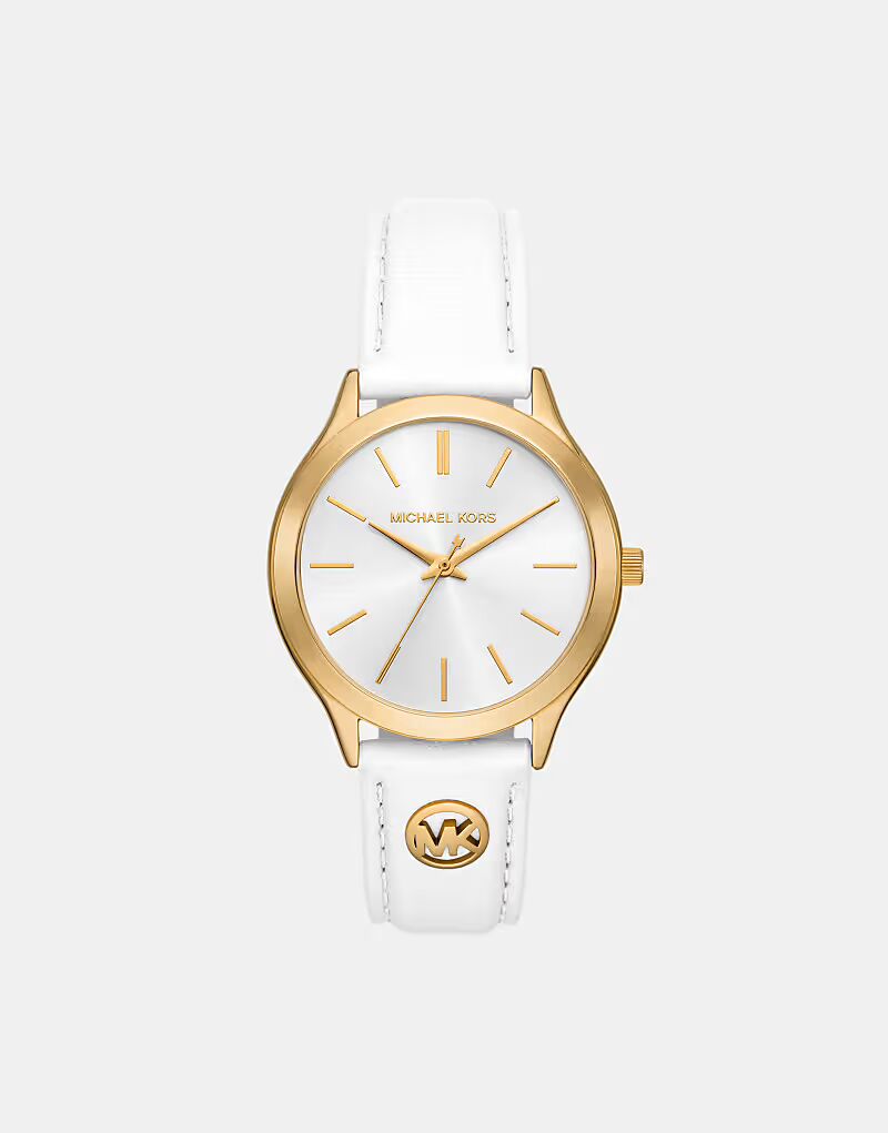

Женские тонкие часы Michael Kors Runway с тремя стрелками, белые кожаные — БЕЛЫЕ