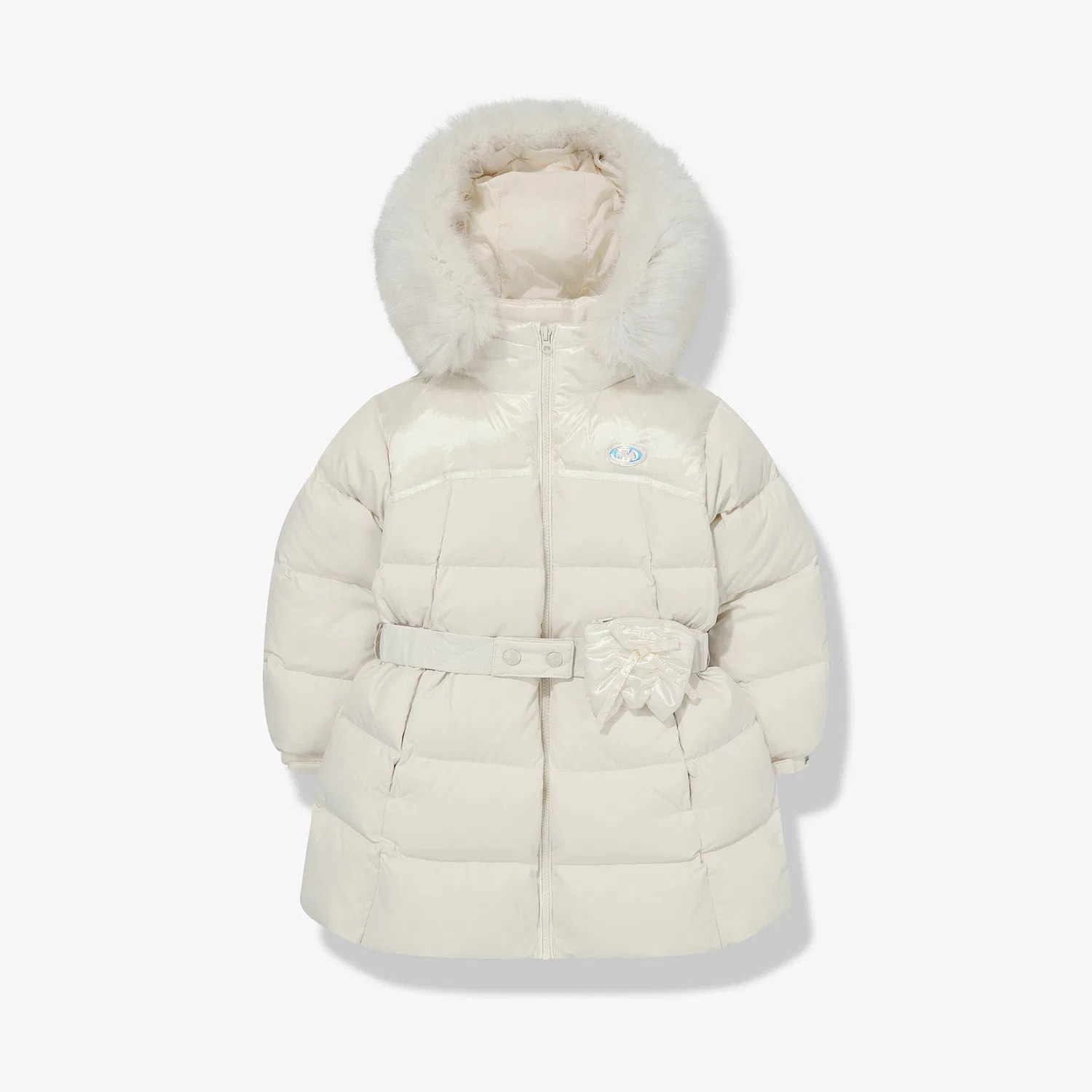 Детский длинный пуховик с поясом бежевый от Fila Kids — фото 2