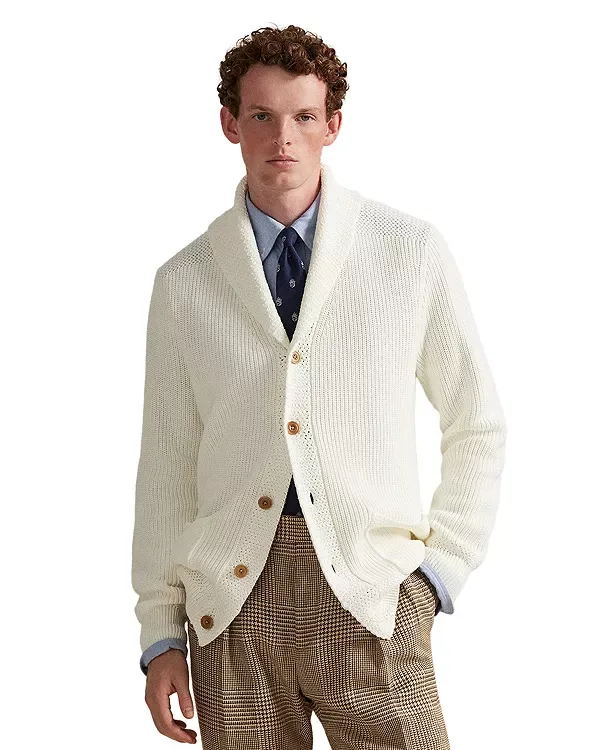 Хлопковый кардиган с воротником-шалью Polo Ralph Lauren, White