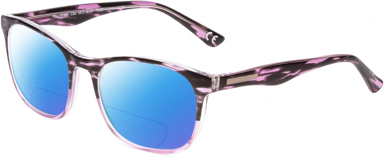 

Женские поляризованные бифокальные солнцезащитные очки для чтения Calabria Prive Shawn Panthos, дизайнерские стильные бифокальные солнцезащитные очки для чтения с футляром, Crystal Purple Marble Stripe Blue Mirror