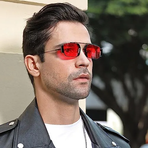 

Ретро солнцезащитные очки для женщин с прозрачными линзами цвета океана, мужские панк-очки с шестиугольными линзами, женские солнцезащитные очки UV400 MTZJH, Red