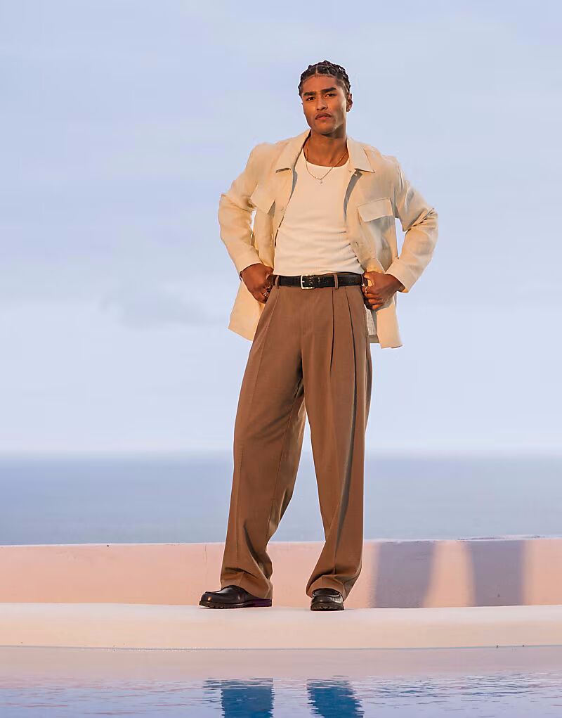 

Широкие брюки ASOS DESIGN коричневого цвета с двойными складками