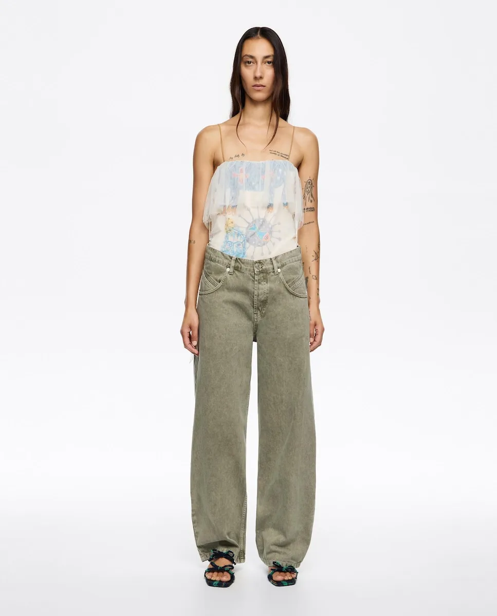 

Женские прямые брюки Barrel с эффектом стирки Bimba y Lola, зеленый