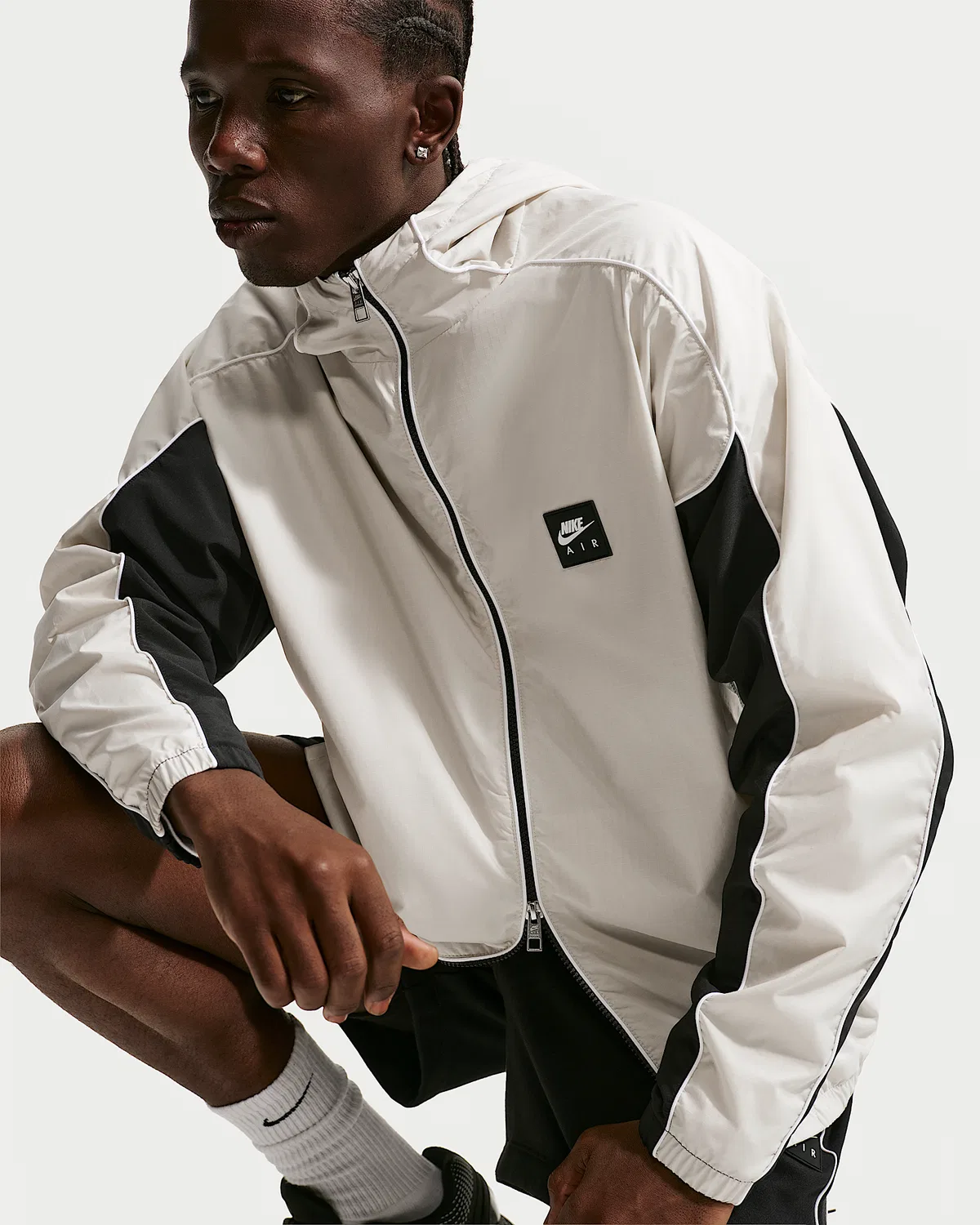 Мужская гибридная куртка Nike Air с полной застежкой-молнией, Light Bone/Black/White — фото 3