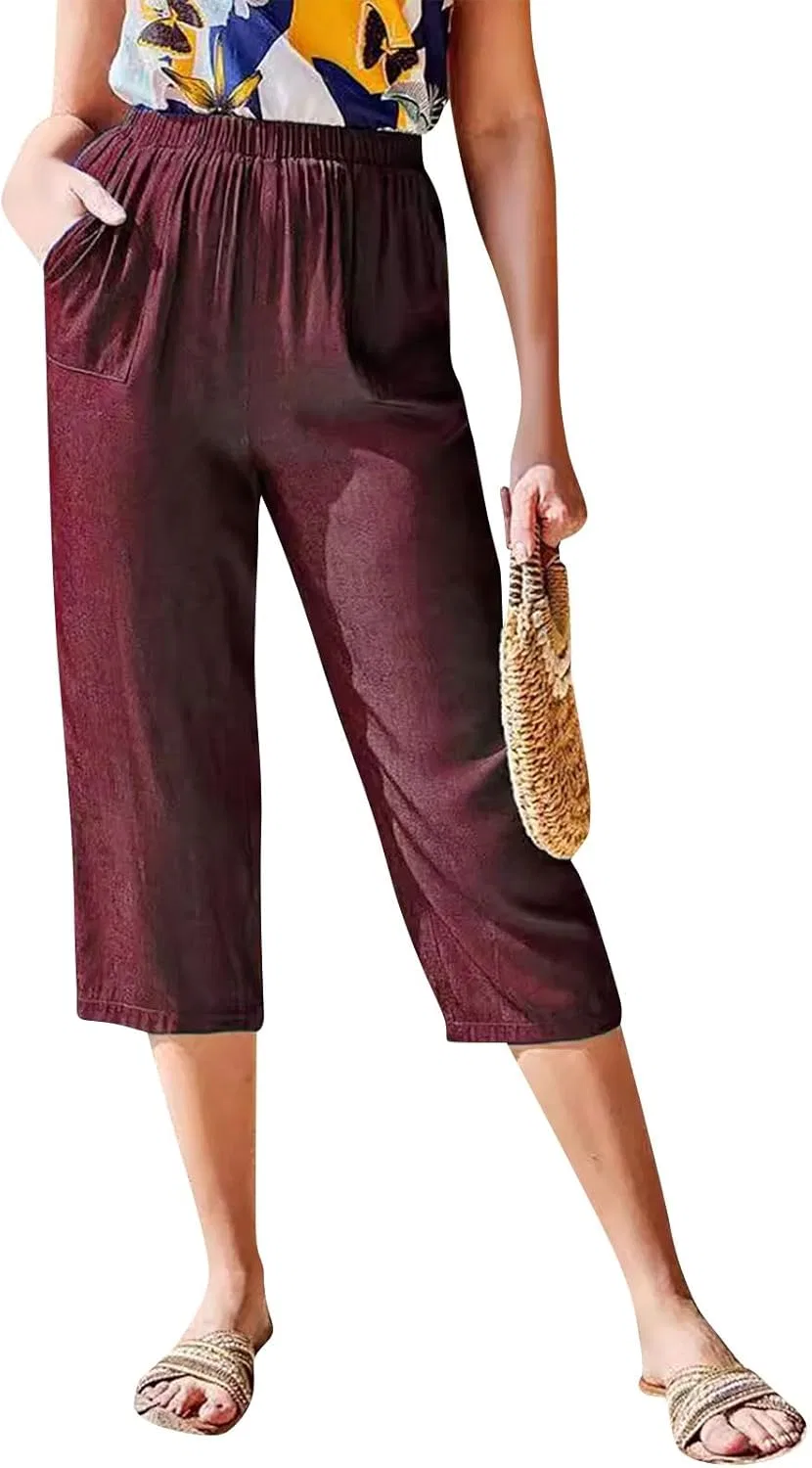 Штаны Casual, Linen Pants, винный