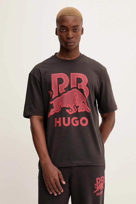 

Хлопковая футболка Hugo, коричневый