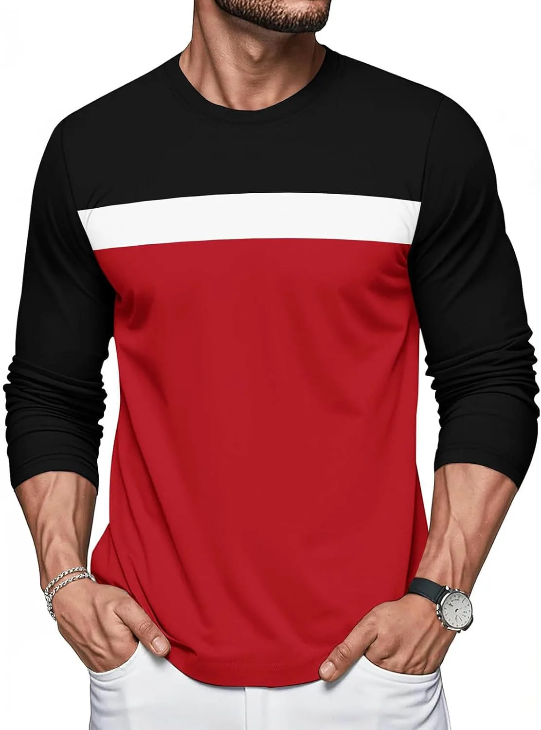 

Мужская футболка Basic Crewneck с длинным рукавом и цветными блоками