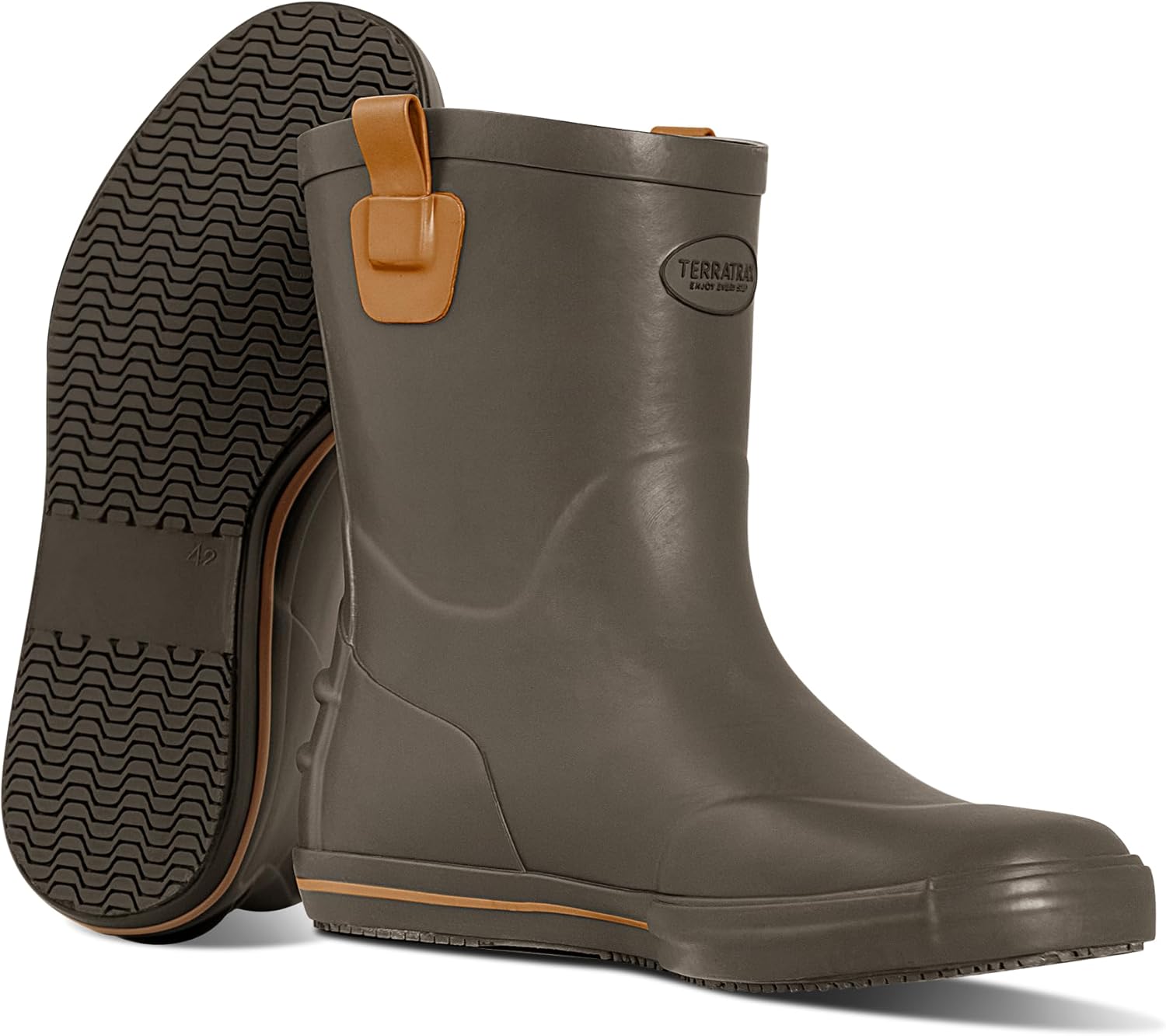 

Мужские водонепроницаемые резиновые сапоги TerraTrax до середины голени, с широкой голенью и противоскользящей подошвой, унисекс, для сада, фермы, рыбалки, на любую погоду, коричневый