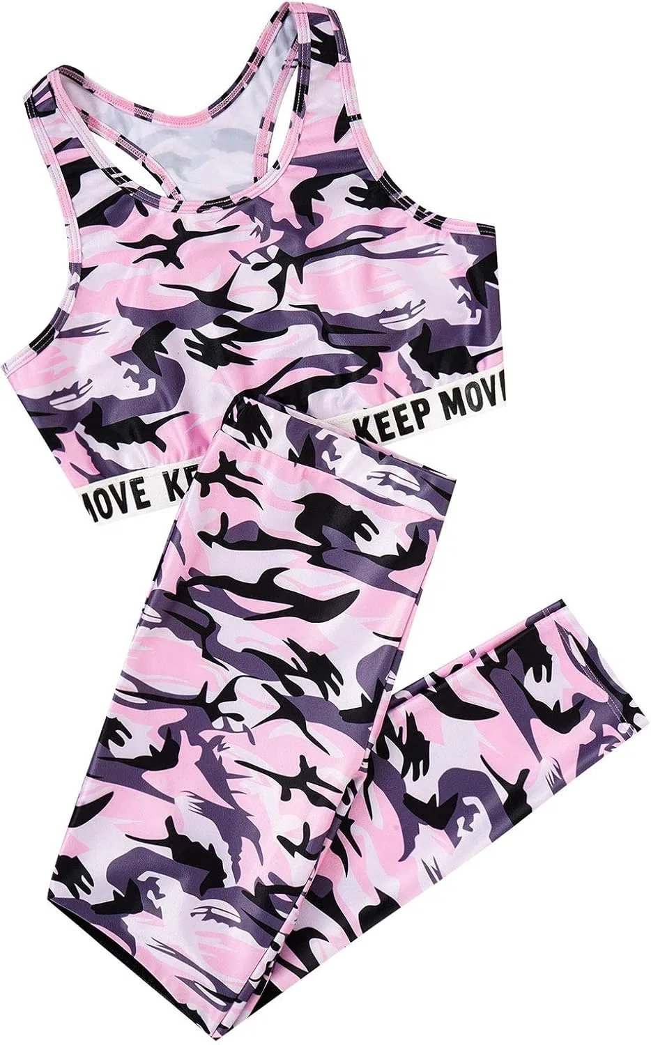 Спортивный комплект для девочек с топом и леггинсами Yihuimin, Camouflage Pink — фото 3