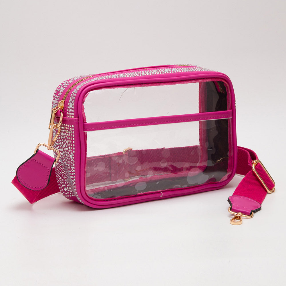 

Блестящая стеганая искусственная кожа прозрачная прямоугольная сумка через плечо FASHNZFAB, фуксия