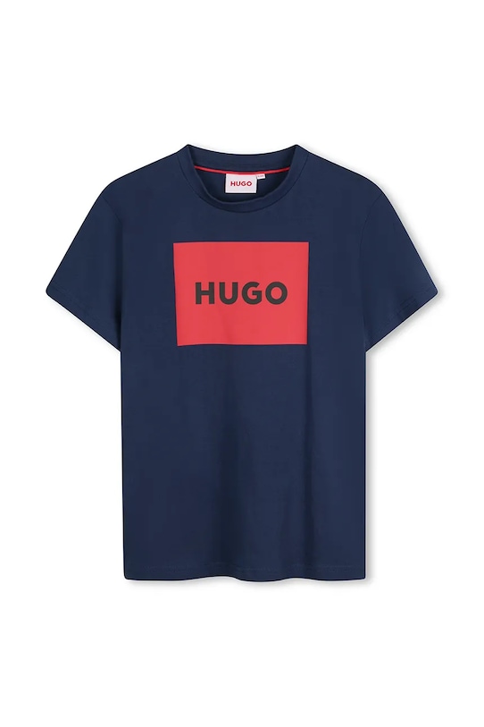 

Детская хлопковая футболка Hugo, темно-синий