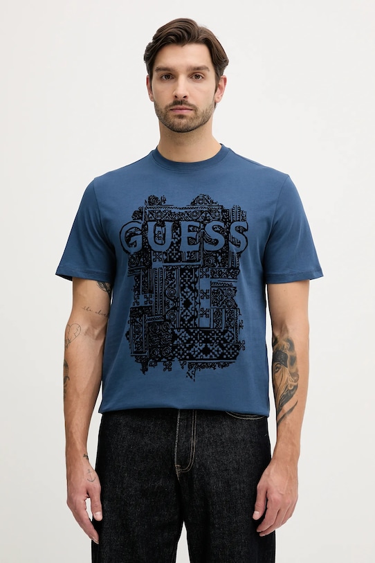 

Хлопковая футболка Guess, синий