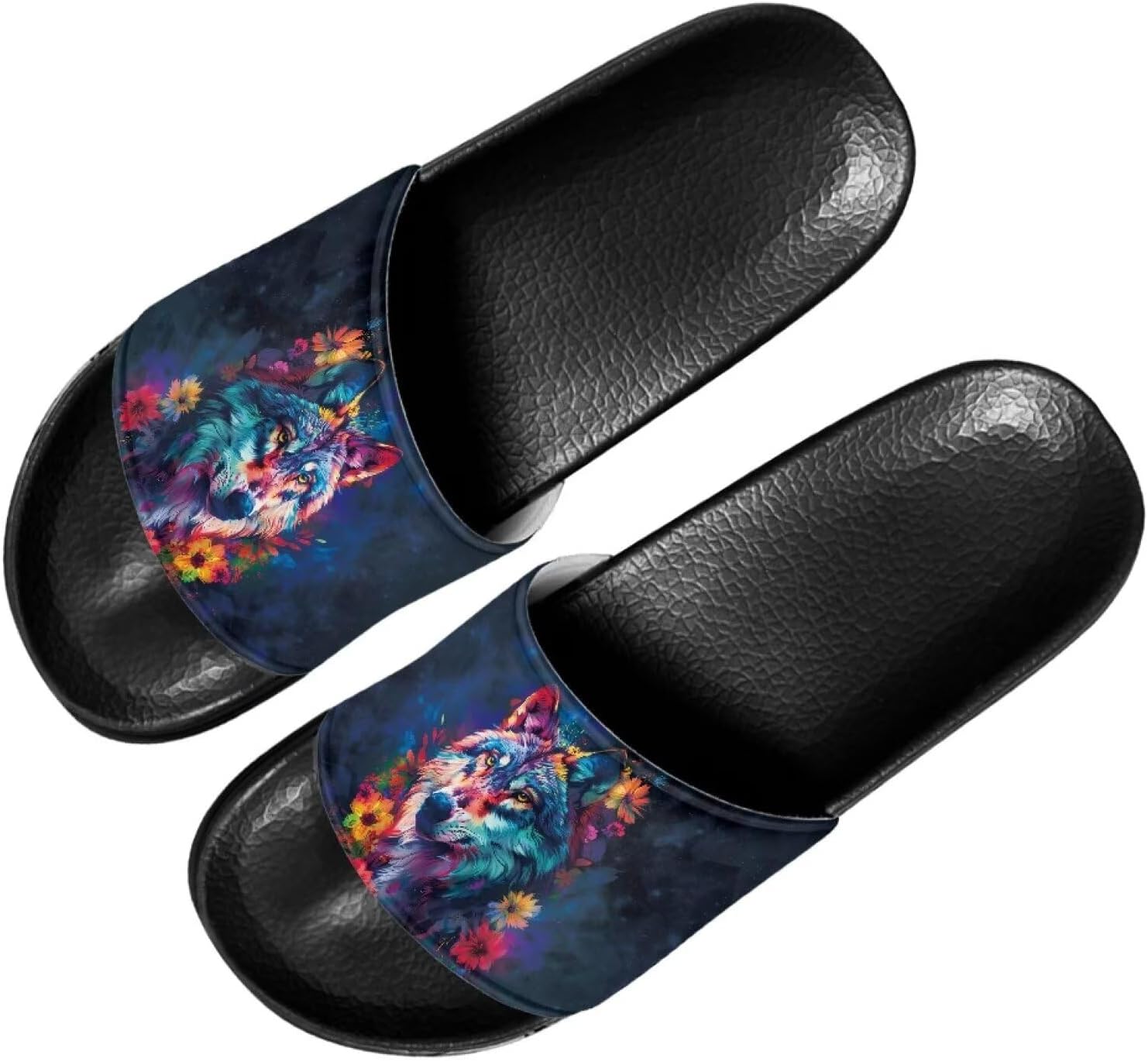 

Шлепанцы Cugasmaru для женщин и мужчин с оригинальным рисунком, открытым носком, мягкой подошвой, удобные домашние и для душа, Wolf Flower