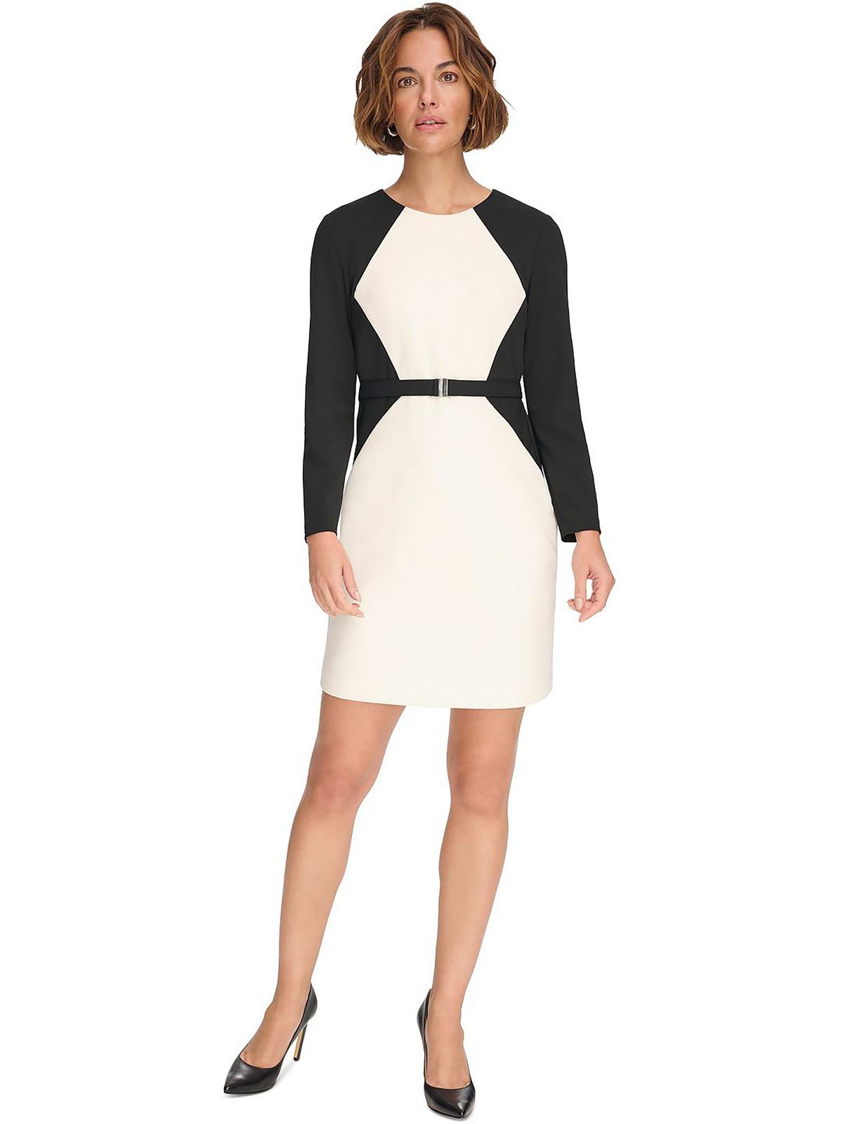 

Женское платье-футляр выше колена в цветных блоках DKNY, цвет eggshell black