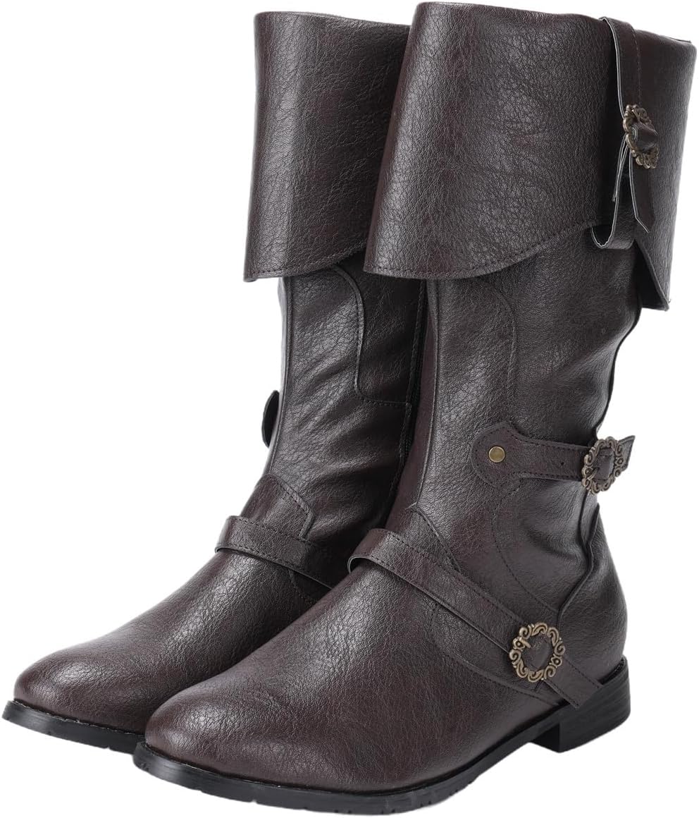 

Мужские средневековые ботинки пирата, обувь для костюма викинга эпохи Возрождения, готические стимпанк-ботинки для косплея, ретро-коричневые высокие ботинки для вечеринки на Хэллоуин Upupcos