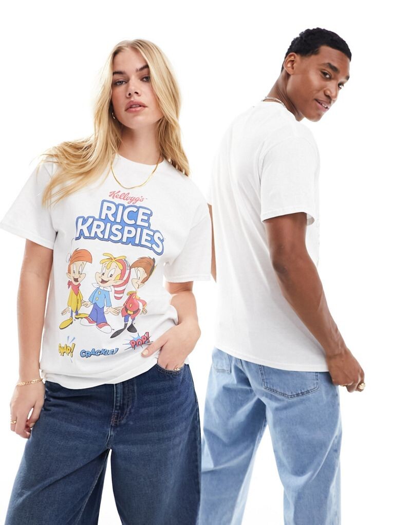 

Белая лицензионная футболка унисекс ASOS DESIGN с принтом Kellogg's Rice Krispies