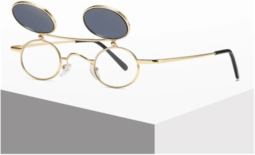 

2027 Маленькие круглые панк-солнцезащитные очки для женщин в стиле ретро с откидными линзами, защита от УФ-излучения UV400, мужские солнцезащитные очки MTZJH, Black