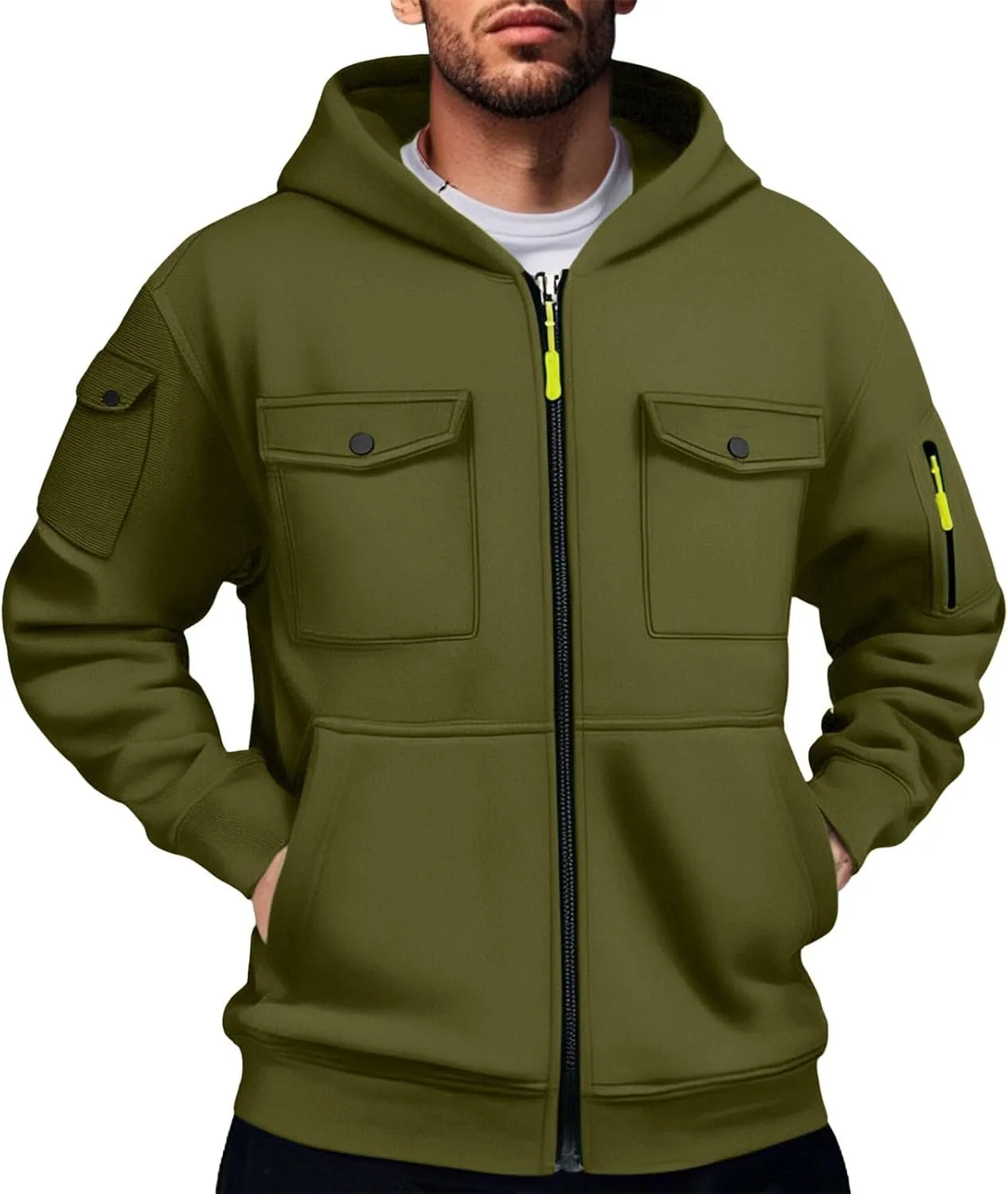 

Мужской худи с капюшоном на молнии, карго, свободный