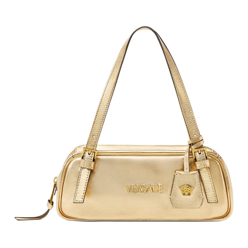 

VERSACE Женская кожаная сумка боулинг через плечо золото