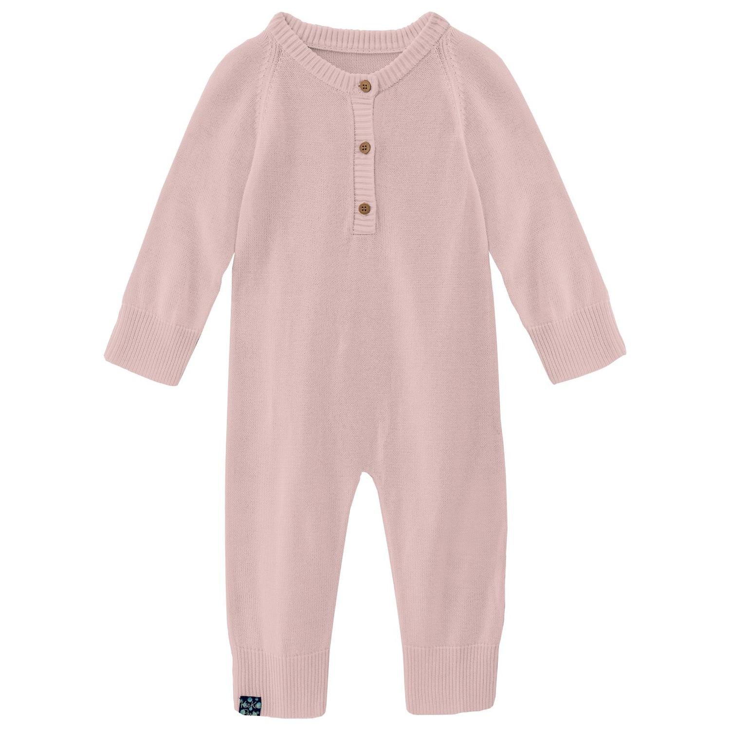 

Детский бамбуковый вязаный комбинезон Henley в цвете Baby Rose KICKEE