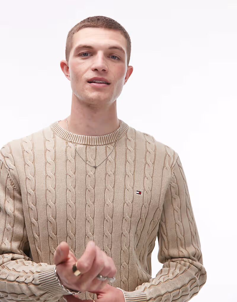

Джемпер Tommy Hilfiger Cable Trim вязки светло-голубого цвета