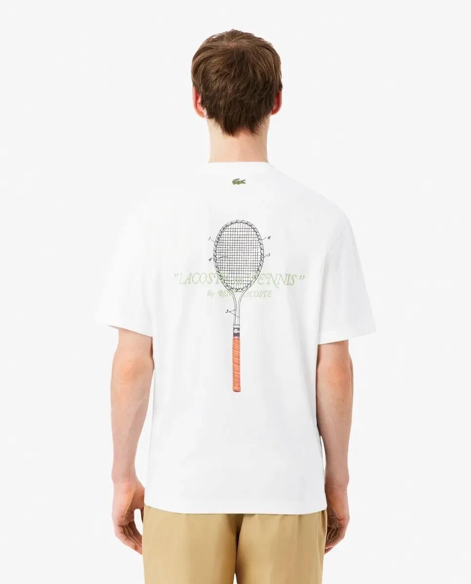Футболка Lacoste мужская, хлопок, короткий рукав, вышивка, белый — фото 2