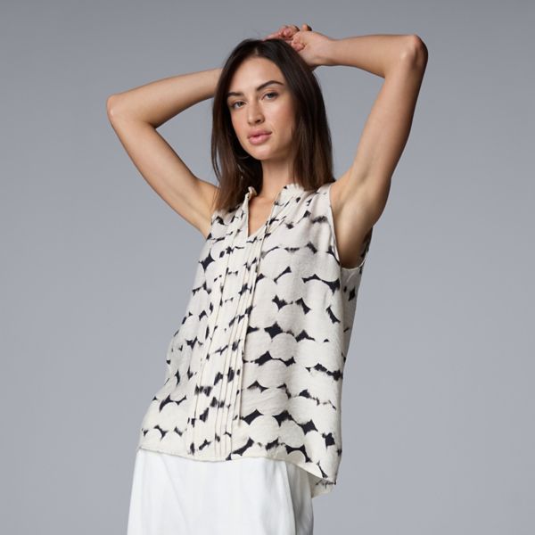 

Женский топ без рукавов с завязками спереди и складками Simply Vera Vera Wang, цвет beige dots