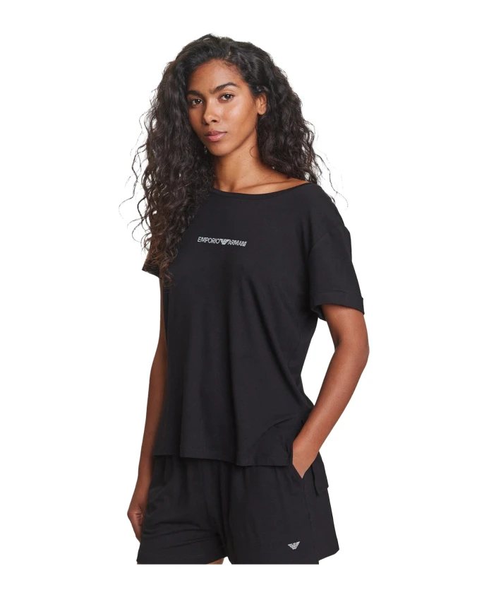 

Черная футболка с логотипом, украшенным стразами. Emporio Armani, черный