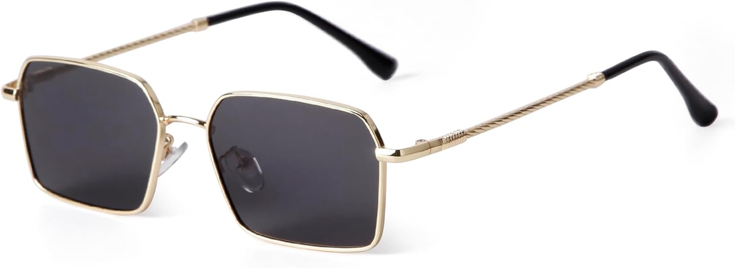 

ADE WU Модные шестиугольные прямоугольные солнцезащитные очки для женщин. Милые, стильные, золотистые металлические прямоугольные солнцезащитные очки с тонированными линзами, Gold/Grey