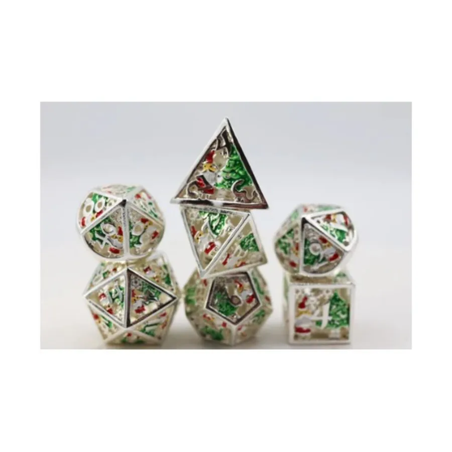 

Полый поли-набор — серебряные колокольчики (7), Dice Sets - Metal - Hollow