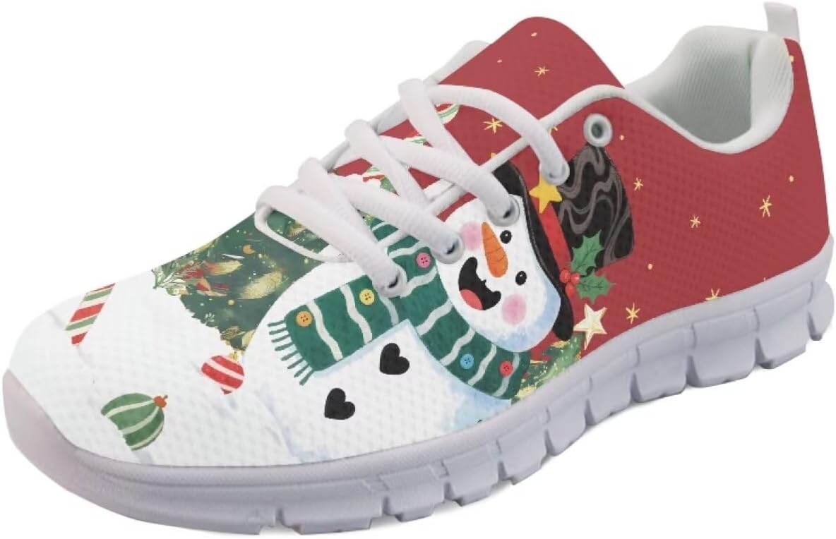 

Кроссовки Forchrinse для женщин и мужчин, дышащие, на шнуровке, для бега, повседневные, с сеткой, противоскользящие, теннисные, Christmas Snowman Printed