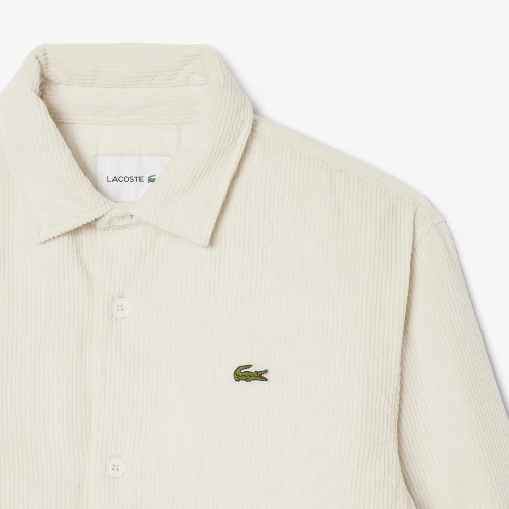 Мужская вельветовая утеплённая куртка-рубашка кремовая от Lacoste — фото 4