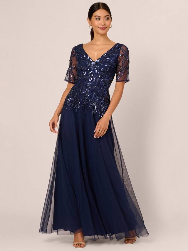 

Длинное платье из бисерной сетки papell studio Adrianna Papell, цвет Light Navy