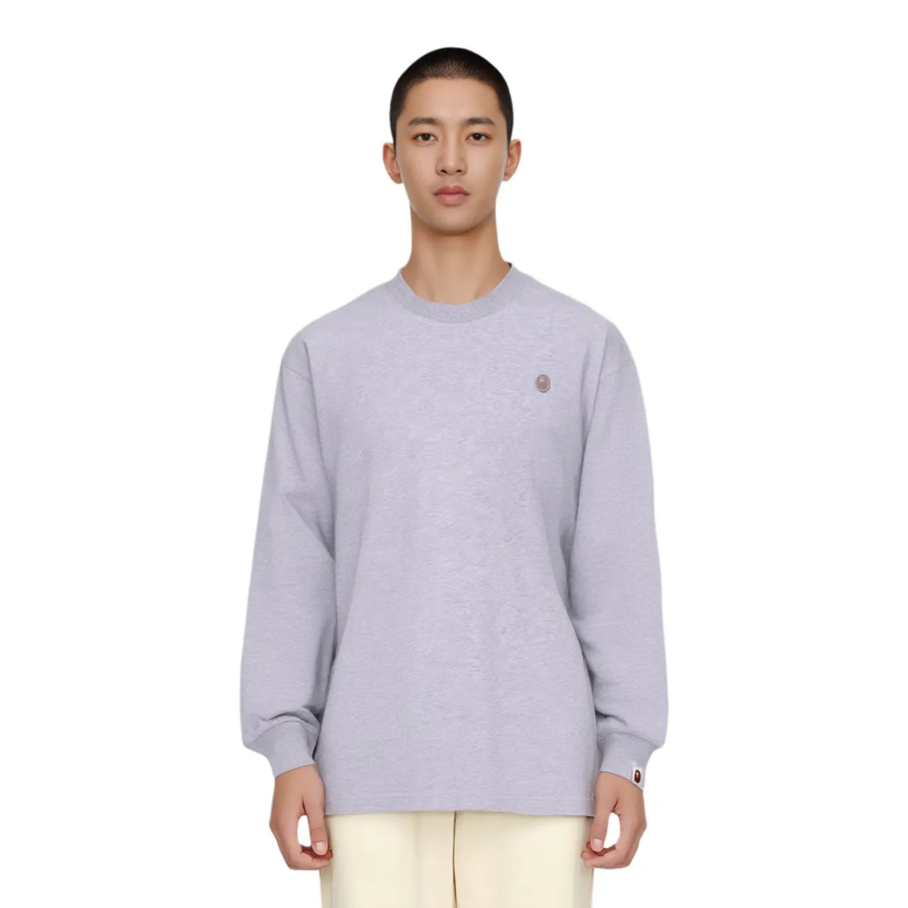 Футболка Bape One Point Relaxed Fit с длинным рукавом A BATHING APE, серый — фото 4