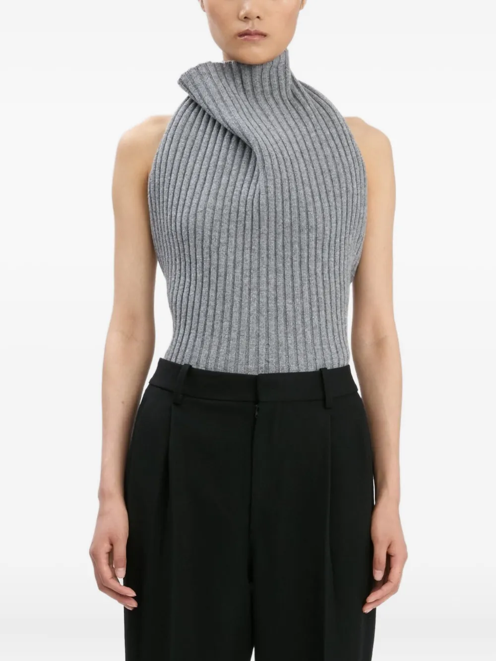 

Топ с ребристой текстурой на бретелях вокруг шеи VICTORIA BECKHAM, серый