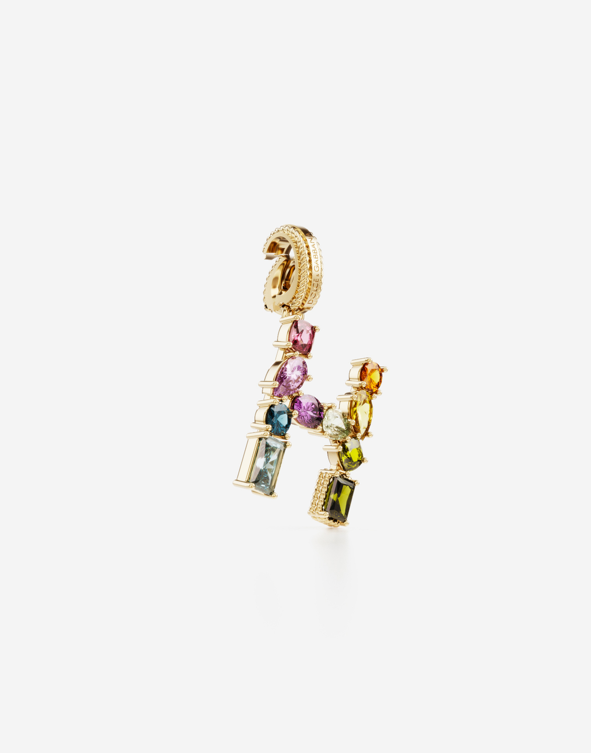 DOLCE & GABBANA Кулон-буква H из желтого золота 750 пробы с многоцветными драгоценными камнями — фото 2