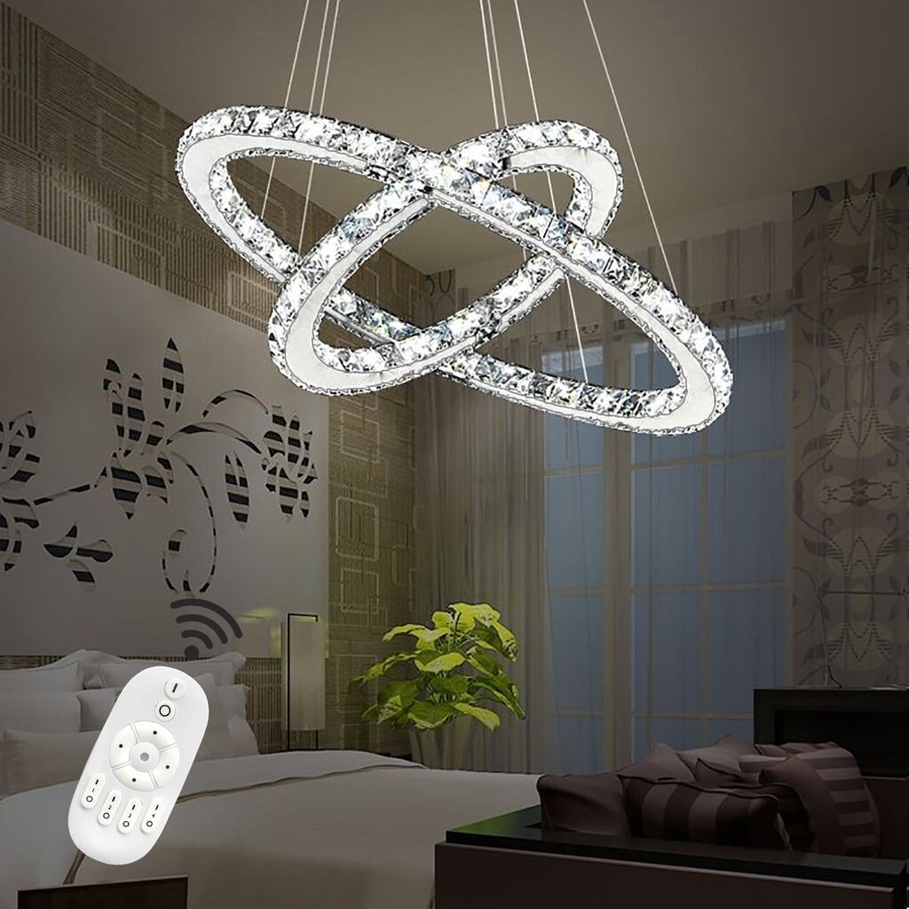

LZQ 48W LED Crystal Design Подвесной светильник Потолочный светильник Потолочный светильник Подвесной светильник Креативная люстра с двумя кольцами и регулируемой яркостью [Класс энергопотребления A++], серебро