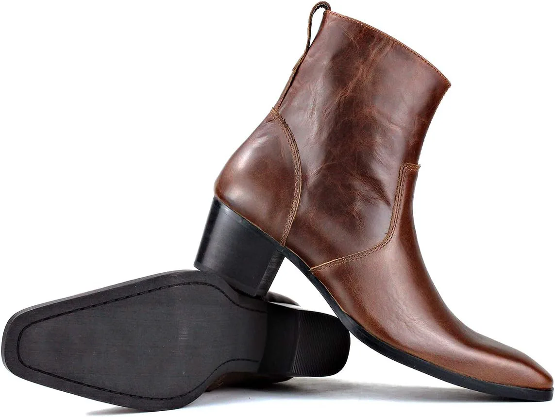 Мужские кожаные ботинки OSSTONE Chukka Дизайнерские ботинки из телячьей кожи Повседневные туфли на каблуке на молнии OS-JY002-Black-Calfskin-US — фото 3