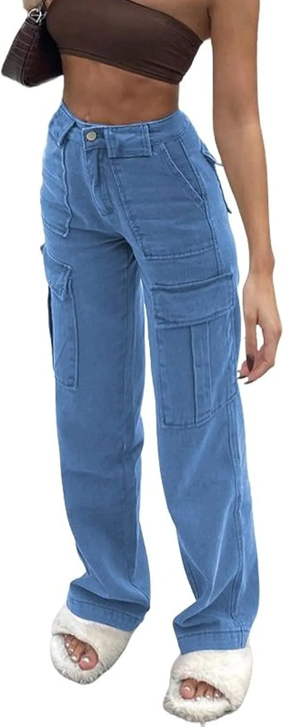 

CHARTOU Женские джинсы Y2K с высокой талией и прямыми широкими штанинами