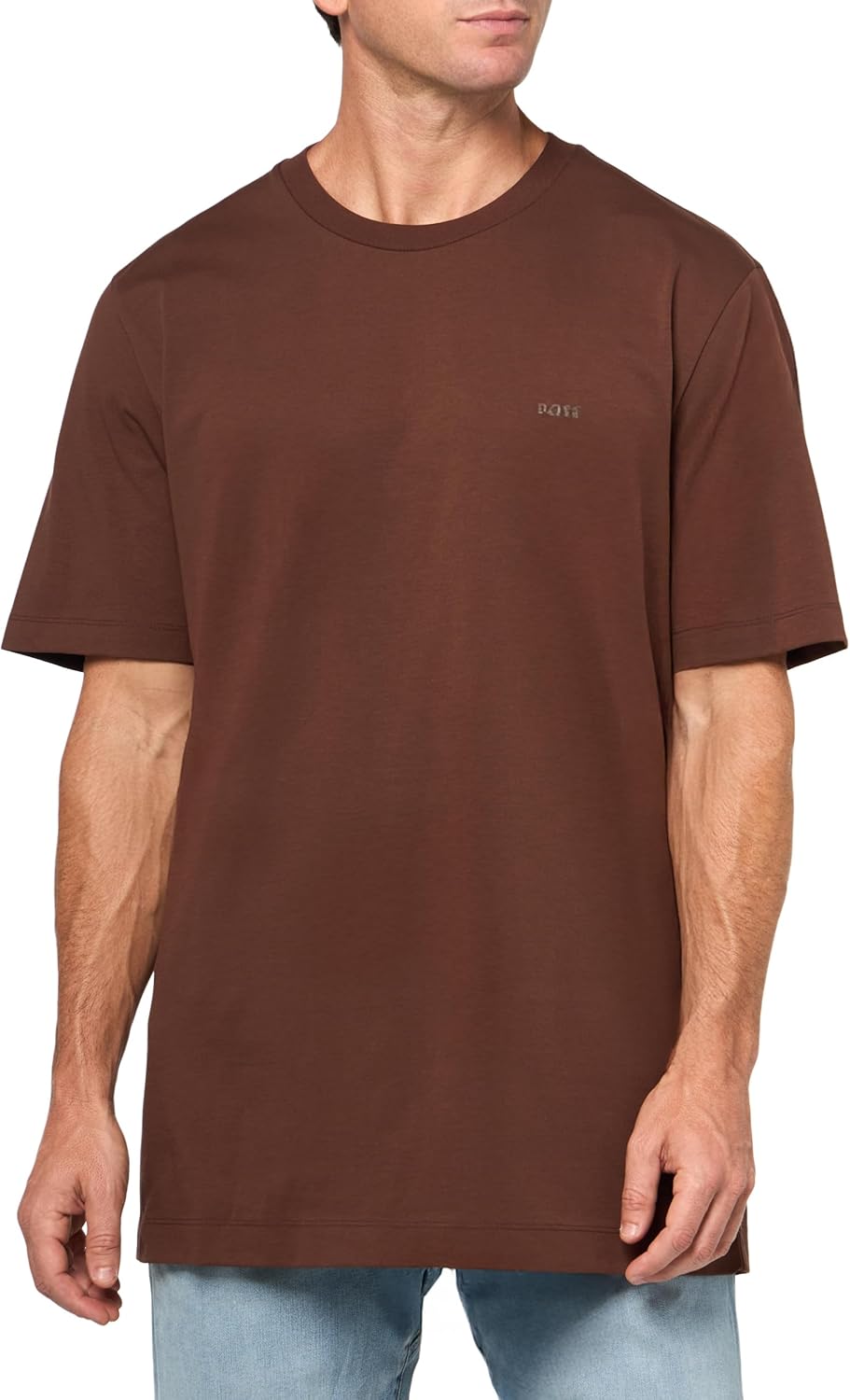 

Мужская хлопковая футболка с круглым вырезом и маленьким логотипом BOSS, Brown Rust, Коричневый, Мужская хлопковая футболка с круглым вырезом и маленьким логотипом BOSS, Brown Rust